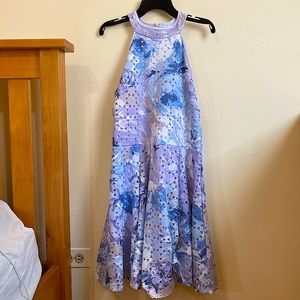 Love, Nickie Lew White, Blue, and Purple Halter Neckline Skater Dress Size L